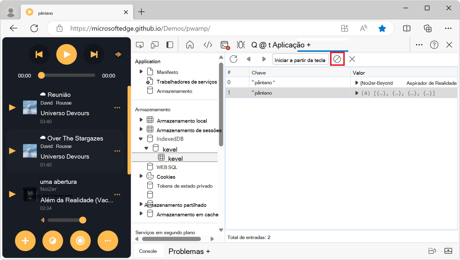 O botão limpar arquivo de objetos na barra de ferramentas da vista de arquivo de objetos