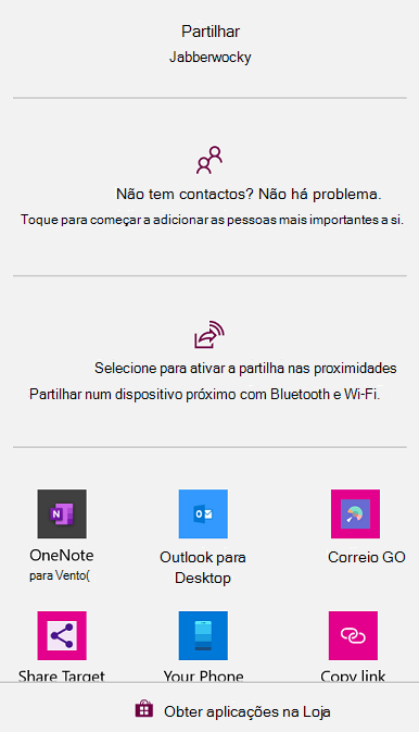 A caixa de diálogo de partilha no Windows