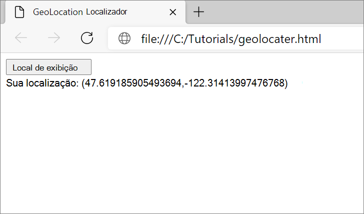 Exibindo as coordenadas de geolocalização do usuário no Microsoft Edge