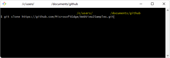Usando o shell do Git Bash para inserir o comando clone do git no git de destino local desejado ou no diretório de repositório do GitHub