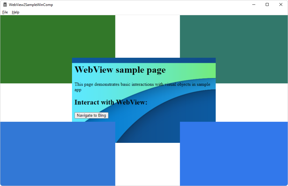 A janela do aplicativo WebView2SampleWinComp
