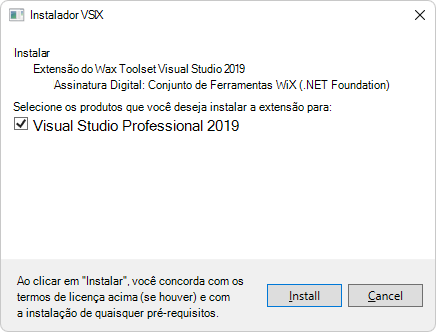 VsIX Installer for WiX Visual Studio 2019 extension (Instalador vsIX para a extensão WiX Visual Studio 2019)