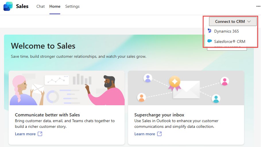 Captura de tela mostrando o botão Conectar a CRM.