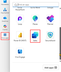 Screenshot mostrando o aplicativo Vendas em Outlook.