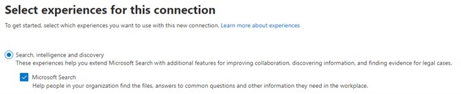 Conector CSV com a experiência de Pesquisa da Microsoft selecionada.