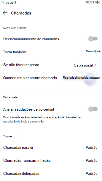 Captura de tela mostrando a configuração Ocupado.
