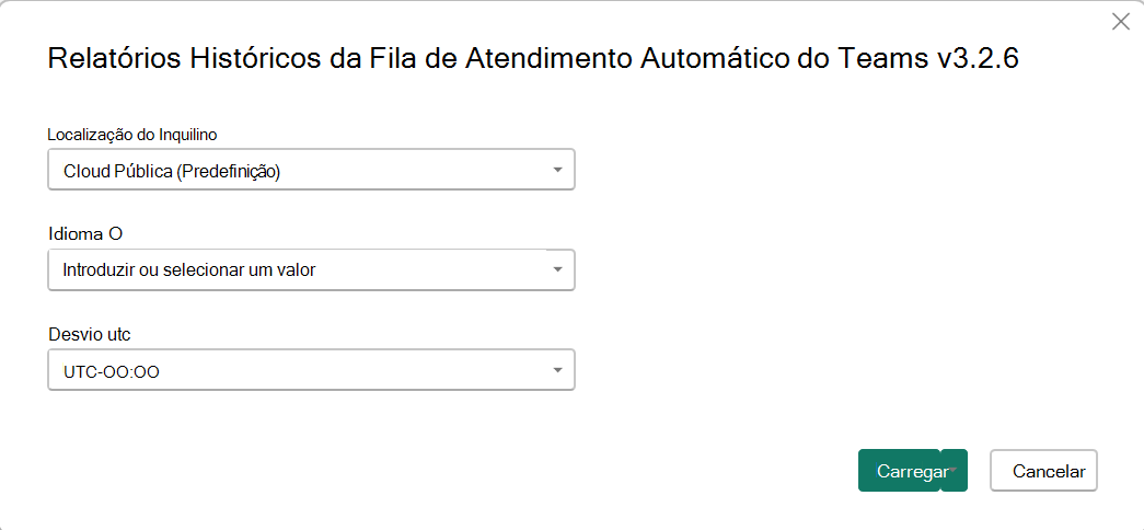 Captura de ecrã a mostrar as seleções Localização, Idioma e Deslocamento UTC.