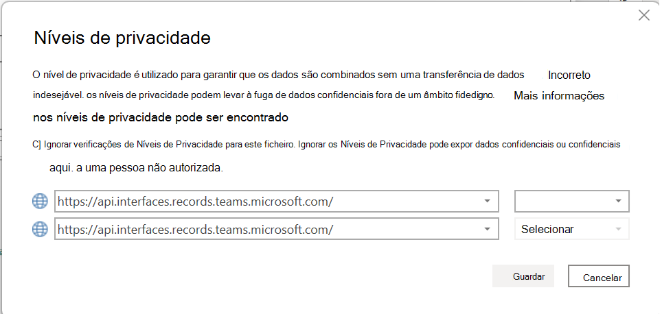 Captura de ecrã a mostrar o ecrã de privacidade dos dados.