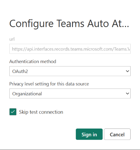 Captura de ecrã a mostrar as credenciais da origem de dados configuradas para a localização do inquilino selecionada.