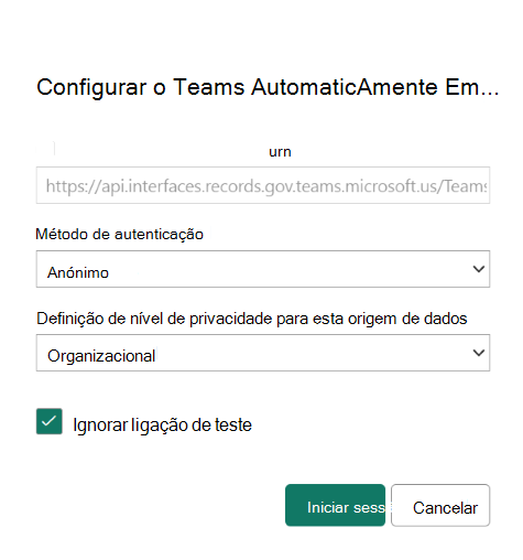 Captura de ecrã a mostrar as credenciais da origem de dados configuradas para as restantes localizações.