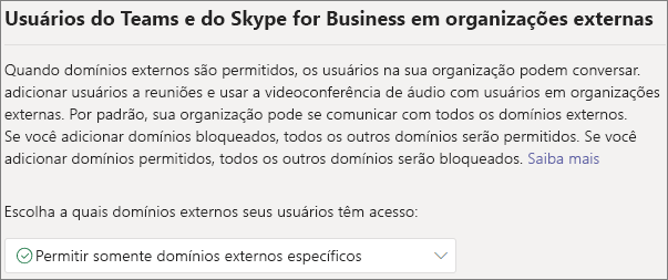 Captura de tela das configurações de domínios externos.