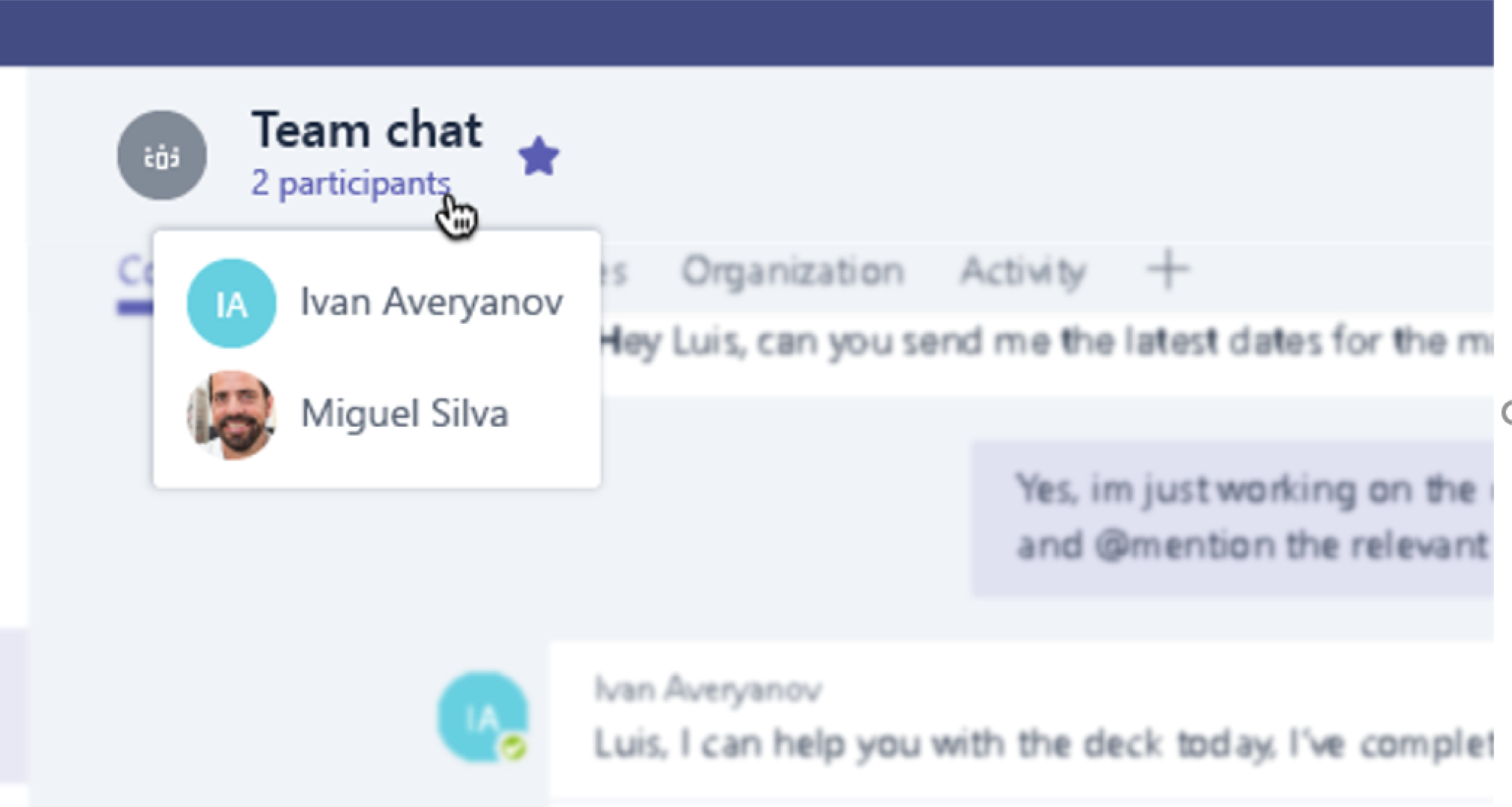 Captura de tela mostrando a página da qual você pode gerenciar o chat em grupo.