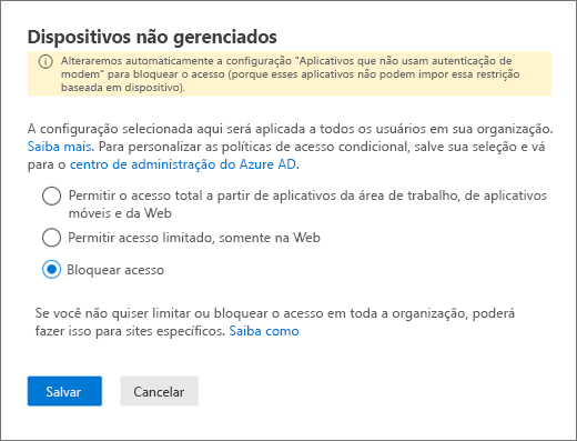 a seção Dispositivos não gerenciados para Políticas