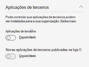 Captura de ecrã a mostrar as definições da aplicação pré-acm de terceiros em toda a organização.