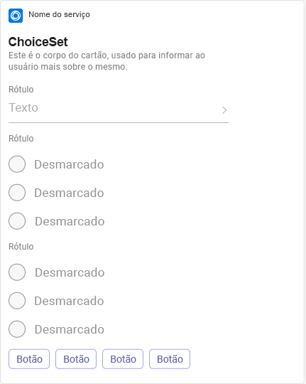 O exemplo mostra um cartão de conjunto de opções do Cartão Adaptável no dispositivo móvel.