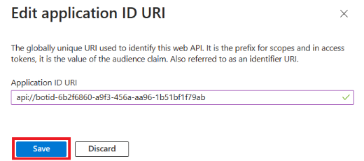 A captura de tela mostra a opção de adicionar o URI da ID do aplicativo e salvar.