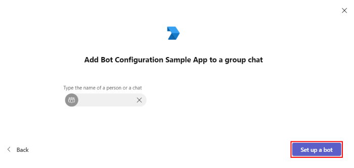 A captura de tela mostra a configuração de um bot no chat.