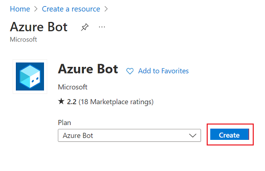 Captura de tela mostrando a página inicial do bot do Azure.