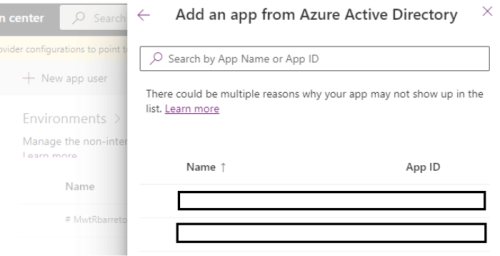 Captura de tela é um exemplo que mostra como adicionar o aplicativo do Azure Active Directory.