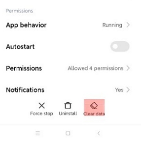 A captura de tela mostrando para limpo os dados do aplicativo no cliente móvel android para bot.