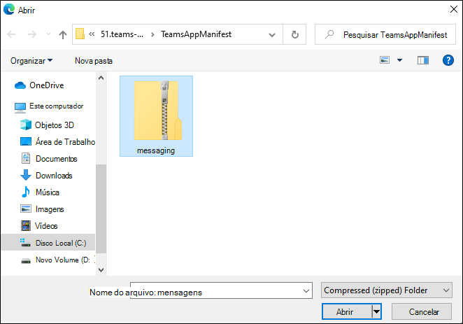 Captura de tela do repositório clonado que exibe o arquivo zip de mensagens.
