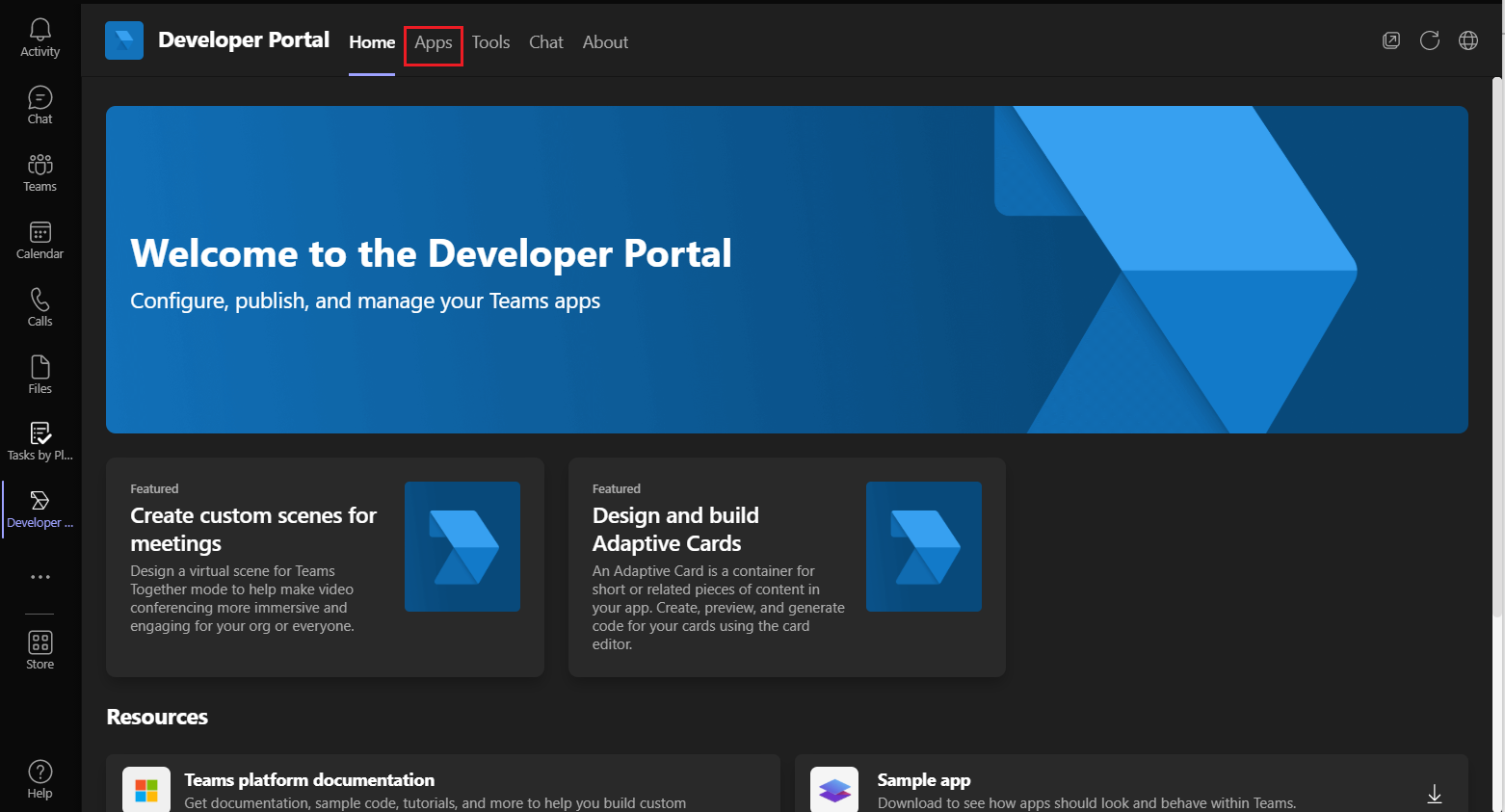 Captura de tela do aplicativo Portal do Desenvolvedor.