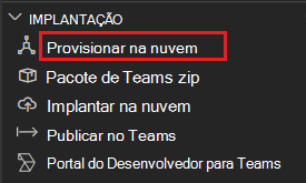 A captura de tela mostra a seleção de provisionamento na nuvem em Kit de ferramentas do Teams.