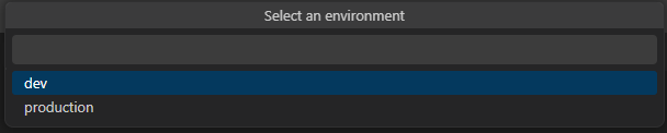 Captura de ecrã a mostrar a opção para selecionar um ambiente.