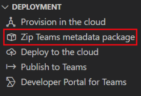 Captura de tela é um exemplo de mostrar a seleção do pacote de metadados zip teams.