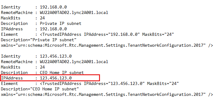 Captura de tela que mostra a adição do endereço IP ausente.