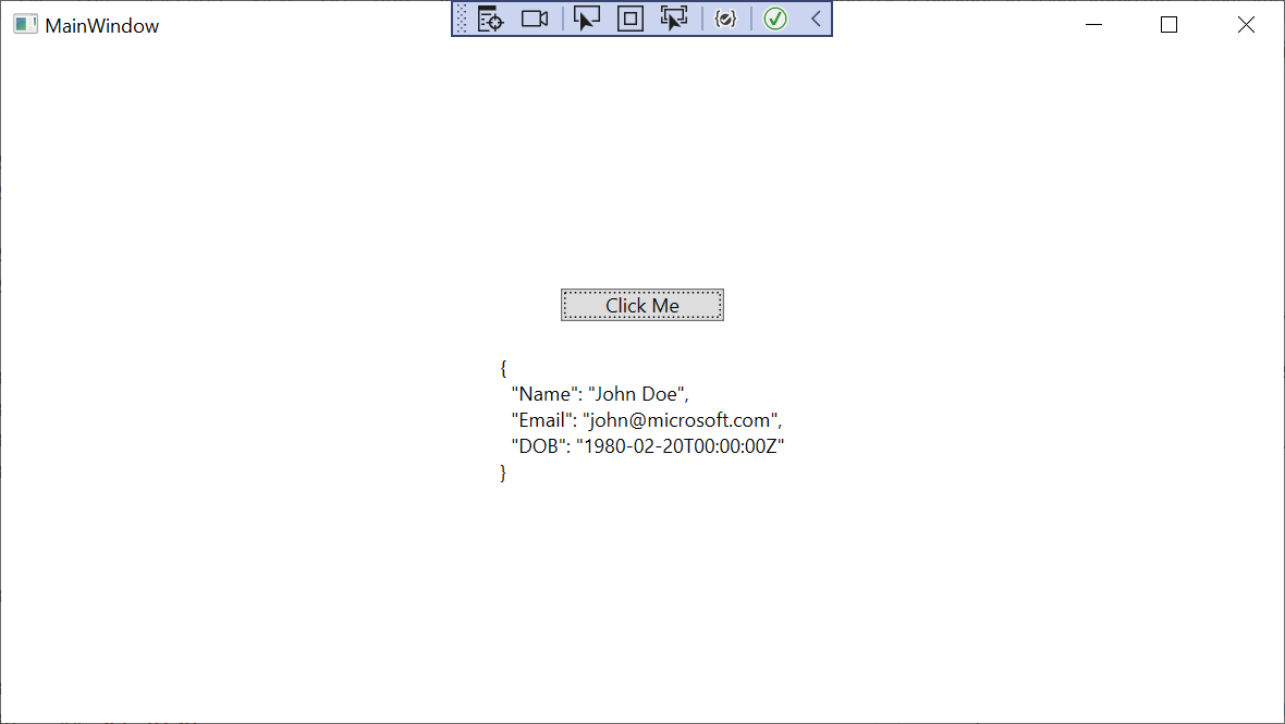 Captura de tela mostrando a saída do aplicativo WPF depois de selecionar o botão.