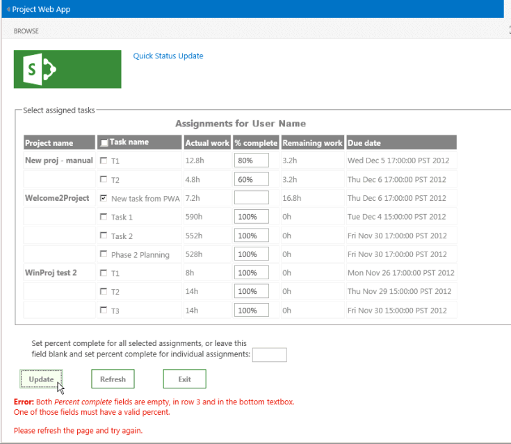 Testar a mensagem de erro