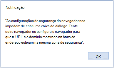 A mensagem de erro da caixa de diálogo mostrando o texto indicado anteriormente.