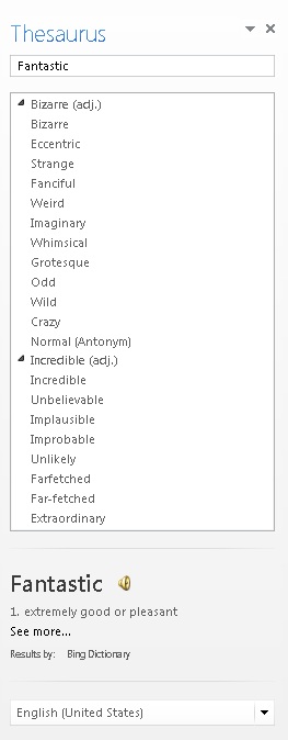 Definições no painel Thesaurus.