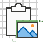 Ícone 32 px com uma diferença de 1px entre o modificador e a base subjacente.