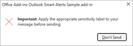 Um exemplo de caixa de diálogo de Alertas Inteligentes com texto em negrito.