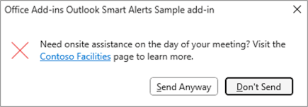 Um exemplo de caixa de diálogo de Alertas Inteligentes contendo um link.