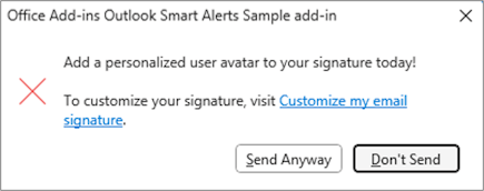 Um exemplo de caixa de diálogo de Alertas Inteligentes contendo uma nova linha na mensagem.