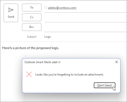 Caixa de diálogo solicitando que o usuário adicione um anexo à mensagem.