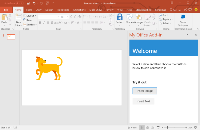 PowerPoint com uma imagem de um cão apresentada no diapositivo.