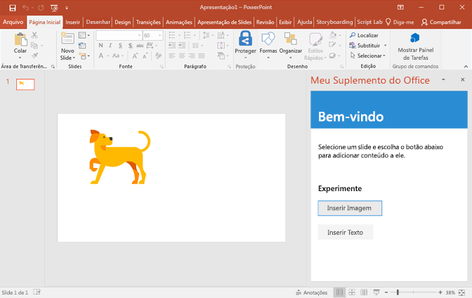 PowerPoint com uma imagem de um cão exibida no slide.