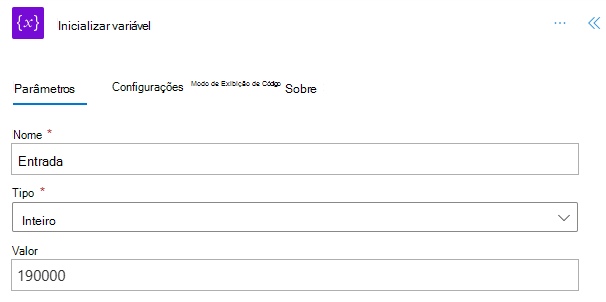 A ação Inicializar variável com os valores fornecidos.