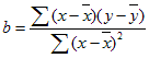 Captura de tela da fórmula que define o valor b para a equação de previsão.