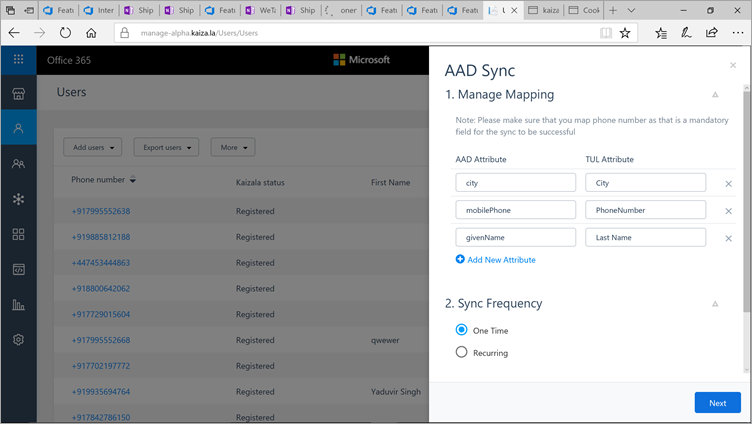 Screenshot of the Manage Mapping window in Azure AD Sync.