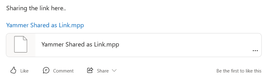 Captura de tela do compartilhamento de um link para o arquivo armazenado no SharePoint ou no OneDrive.