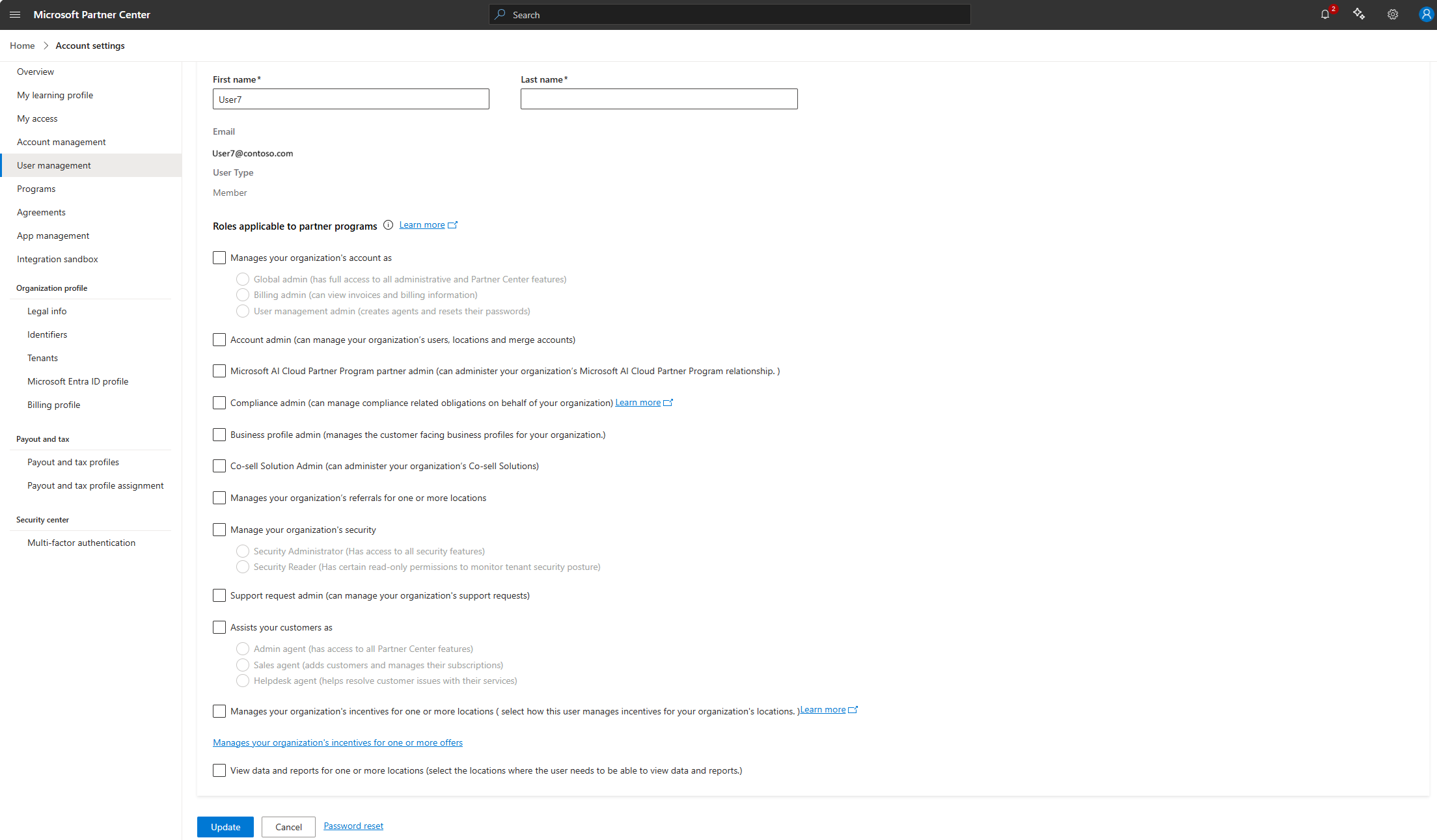 Captura de tela mostrando a página de atribuição de função para programas comerciais.