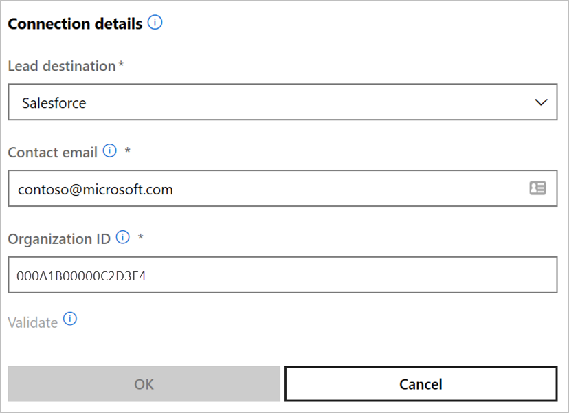 Na janela pop-up de Detalhes da conexão, valide a caixa Email de contato.