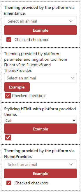 Tema vermelho do componente da API de Temas Modernos