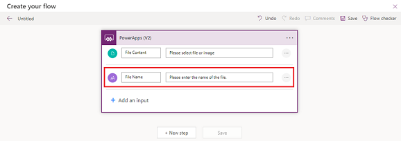 Captura de tela de duas entradas de usuário no nó de gatilho do PowerApps (V2).