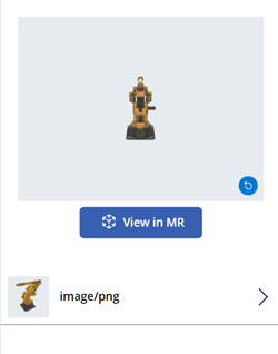 Uma captura da tela do aplicativo que mostra um modelo 3D e uma foto do modelo em uma galeria.